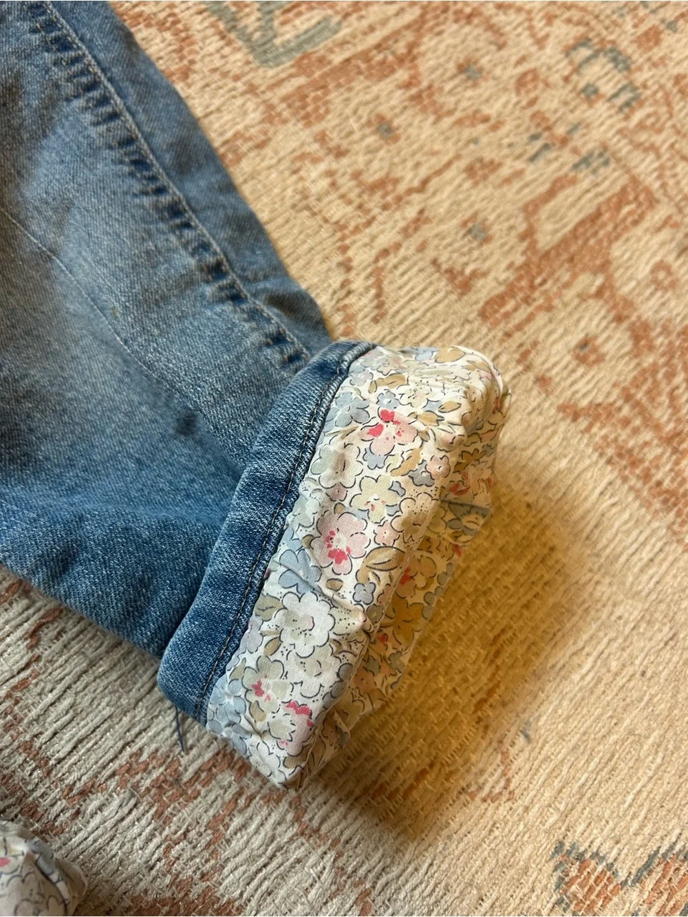 OshKosh B'gosh Light Blue Denim Kids Overalls with Floral Trim
